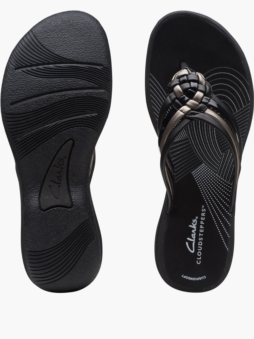 Women's Black Braided Strap Thong Sandals